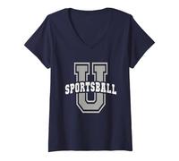 Donna Carino SPORTSBALL University Cheerleader College Nerd Geek Maglietta con Collo a V