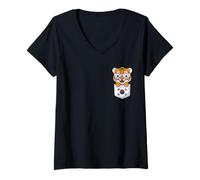 Donna Carino Sud Coreano Tiger Cub in Tasca con Occhiali da Sole Maglietta con Collo a V