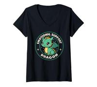 Donna Carino Supporto Emotivo Drago Kawaii Chibi Maglietta con Collo a V