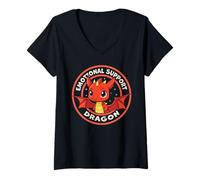 Donna Carino Supporto Emozionale Drago Chibi Kawaii Maglietta con Collo a V