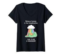 Donna Carino T-Rex Dinosaur Rainbow Time To Be A Dino Costume Maglietta con Collo a V