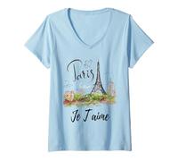 Donna Carino Torre Eiffel Parigi Francia Vintage Francese I Love Paris Maglietta con Collo a V