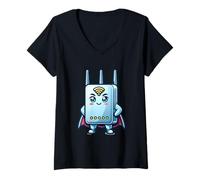 Donna Carino w lan router supereroe internet wi fi supereroe Maglietta con Collo a V