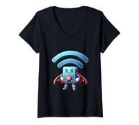 Donna Carino w lan router supereroe internet wi fi supereroe Maglietta con Collo a V