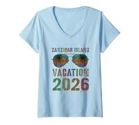 Donna Carino Zanzibar Island Vacation 2026 Viaggio Nuotata Vacay Matching Maglietta con Collo a V