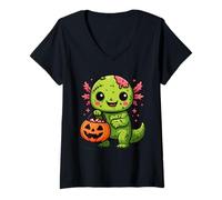 Donna Carino Zombie Axolotl Halloween Squad Kawaii Undead Salamander Maglietta con Collo a V