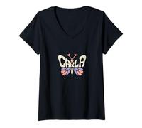Donna Carla Butterfly - Personalizzato Carlo Nome Word Art Maglietta con Collo a V