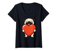 Donna Carlino Cane Grande Cuore San Valentino Mamma papà Bambini Maglietta con Collo a V