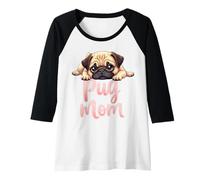 Donna Carlino mamma cane carlino mamma cucciolo carino Maglia con Maniche Raglan