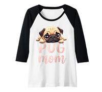 Donna Carlino mamma cane carlino mamma cucciolo carino Maglia con Maniche Raglan