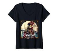 Donna Carnevale di Venezia - Elegante Maschera Veneziana Maglietta con Collo a V
