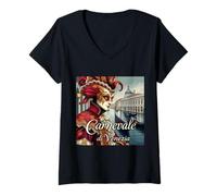 Donna Carnevale di Venezia - Elegante Maschera Veneziana Maglietta con Collo a V