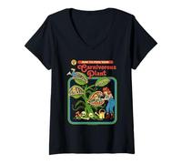 Donna Carnivorous Plant Sci Fi Retro Vintage Funny Adult Humor Maglietta con Collo a V