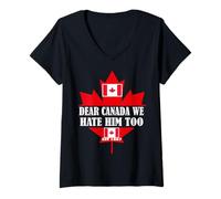 Donna Caro Canada We Hate Him Too Bandiera Canada Est 1867 Donne Uomo Maglietta con Collo a V