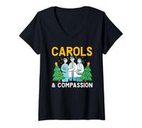 Donna Carols & Compassion Nursing, Infermiera Medica, Natale Maglietta con Collo a V