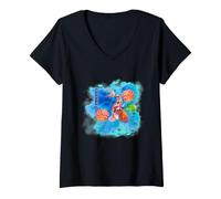 Donna Carpa Giapponese Che combatte Il Gigante Koi Fish Art Maglietta con Collo a V