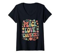 Donna Carpenter 60s 70s Hippie Retro Peace Love Carpenteria Maglietta con Collo a V