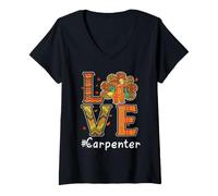 Donna Carpenter Love Thanksgiving Leopard Turkey Autumn Fall Maglietta con Collo a V