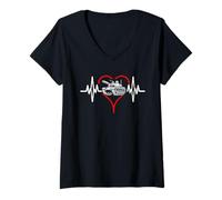 Donna Carro armato Heartbeat Maglietta con Collo a V