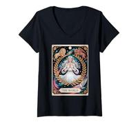 Donna Carta dei tarocchi del mondo - Vintage Mystic Celestial Fulfillment Maglietta con Collo a V
