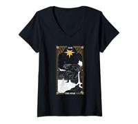 Donna Carta dei tarocchi di Halloween della Strega della Sirena dell'orrore Gotico Maglietta con Collo a V