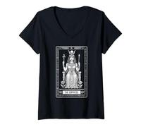 Donna Carta dei tarocchi L'imperatrice Cleopatra Geroglifici egiziani Maglietta con Collo a V