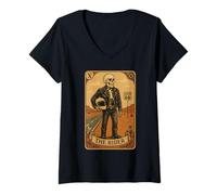 Donna Carta dei Tarocchi Rider - Biker Scheletro Vintage Maglietta con Collo a V