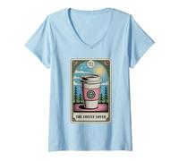 Donna Carta dei tarocchi The Coffee Lover Funny Coffee Maglietta con Collo a V