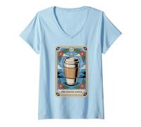 Donna Carta dei tarocchi The Coffee Lover Funny Coffee Maglietta con Collo a V