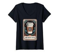 Donna Carta dei tarocchi The Coffee Lover Funny Coffee Maglietta con Collo a V