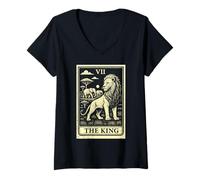 Donna Carta dei tarocchi The King Lion Family African Big Five Maglietta con Collo a V
