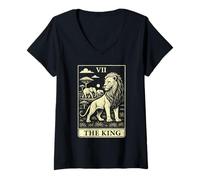 Donna Carta dei tarocchi The King Lion Family African Big Five Maglietta con Collo a V