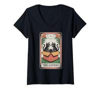 Donna Carta dei tarocchi The Lovers Cats Cuddling Funny Cat Maglietta con Collo a V