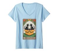 Donna Carta dei tarocchi The Lovers Cats Cuddling Funny Cat Maglietta con Collo a V