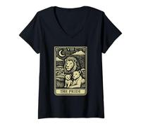 Donna Carta dei tarocchi The Pride Lion Family African Big Five Maglietta con Collo a V