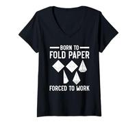 Donna Carta per Origami Born To Fold, Arte Giapponese Maglietta con Collo a V