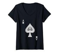 Donna Carte da Gioco Ace Spades Poker Maglietta con Collo a V