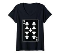Donna Carte da gioco Nine of Clubs Maglietta con Collo a V