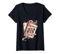 Donna Carte da Gioco Re e Asso di Cuori Poker Blackjack 21 Maglietta con Collo a V