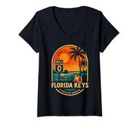 Donna Cartello autostradale Florida Keys Mile 0 con scritta «Sunset Bridge» Maglietta con Collo a V