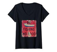 Donna Cartello con Scritta No Fishing No Food Sea Ocean Agricoltura Protesta Gift Maglietta con Collo a V