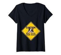 Donna Cartello di attenzione Boston Terrier Dog divertente regalo Bostie Puppy Maglietta con Collo a V