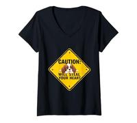 Donna Cartello di attenzione Charles Spaniel Cane Divertente Regalo Cavalier Puppy Maglietta con Collo a V