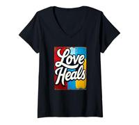 Donna Cartello Dipinto Love Heals Maglietta con Collo a V