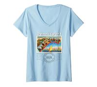 Donna Cartolina Postale Dennisport Cape cod Massachusetts MA 2 Maglietta con Collo a V