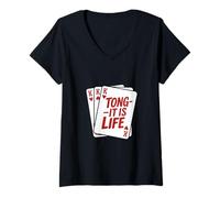 Donna Cartoline Funny Tong-Its Is Life Saying Royal Flush Maglietta con Collo a V