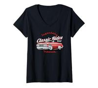 Donna Cartone Animato Auto Classic Rides USA Forever Maglietta con Collo a V