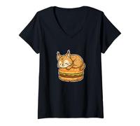 Donna Cartone Animato sonnolento Lynx Burger Sogno Maglietta con Collo a V