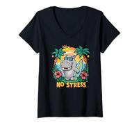 Donna Cartoon ippopotamo - No Stress Maglietta con Collo a V