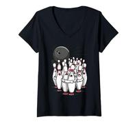 Donna Cartoon Scared Bowling Pins - Funny Sport Bowler Tee Maglietta con Collo a V